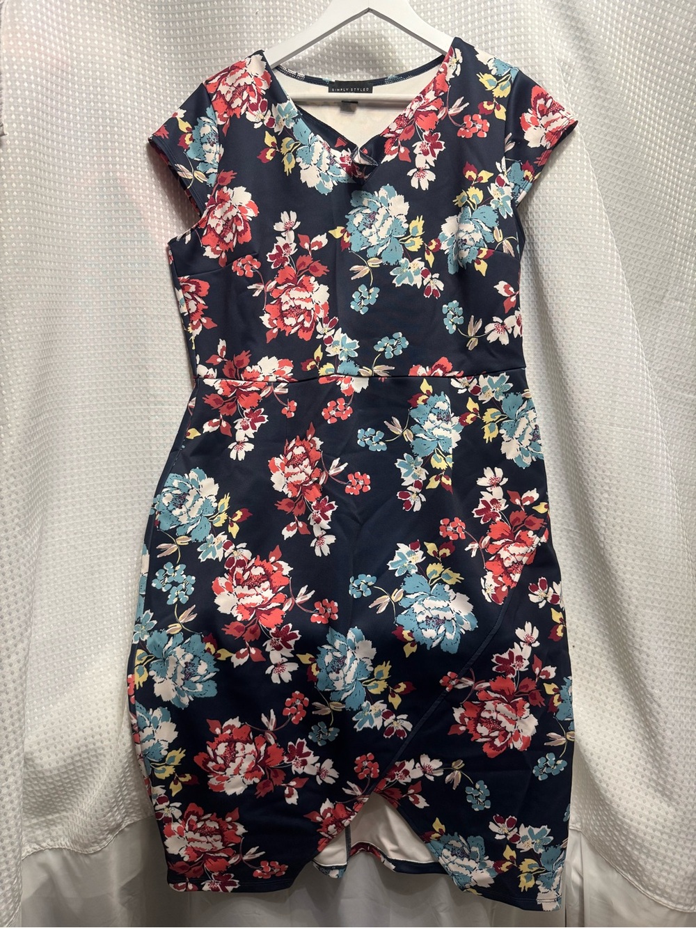 Sears Navy Floral Midi Dress with Red & Teal Blooms